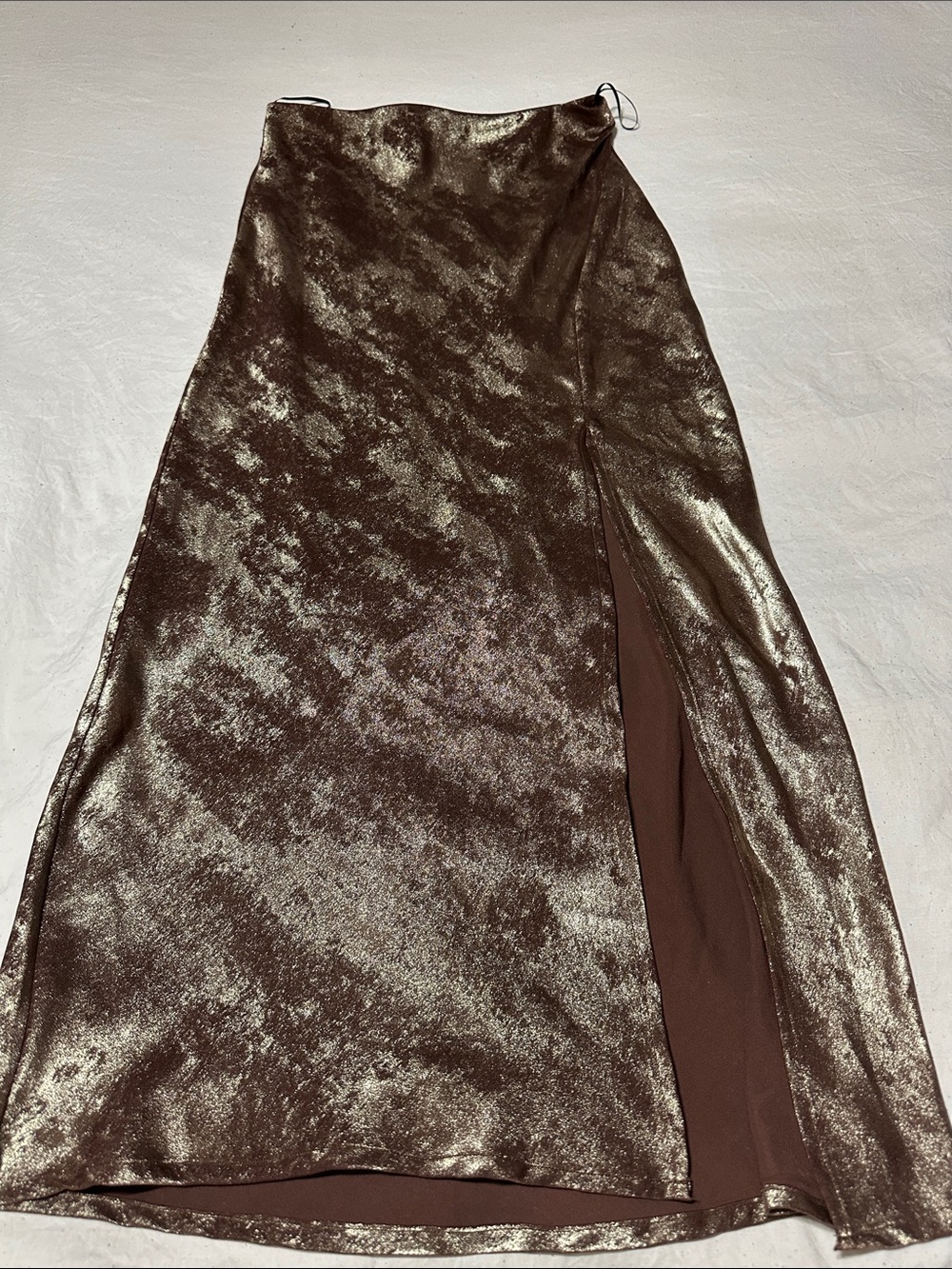 Windsor Metallic Brown Maxi Slip Skirt with Side Slit